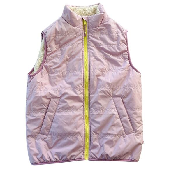 Athleta Girls So Toasty Reversible Sherpa Vest Size 8-10 Purple Cream - Picture 2 of 7